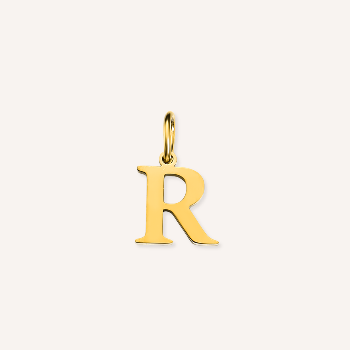 Letter R Lucido Charm, hoogglans gepolijste goudkleurige letter R bedel