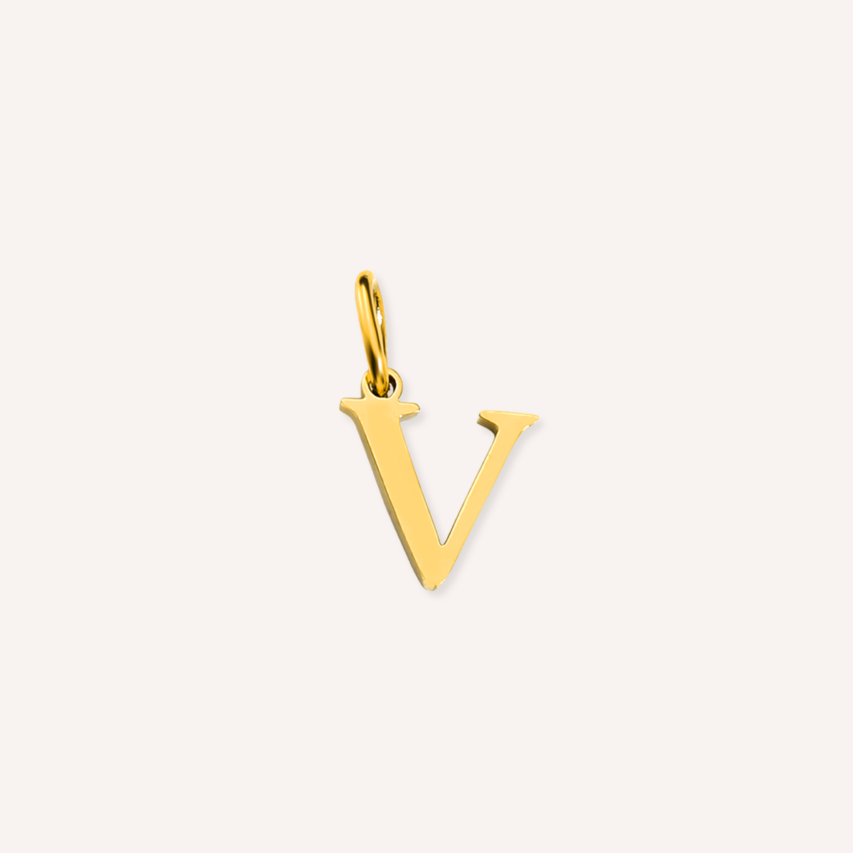 Letter V Lucido Charm, hoogglans gepolijste goudkleurige letter V bedel