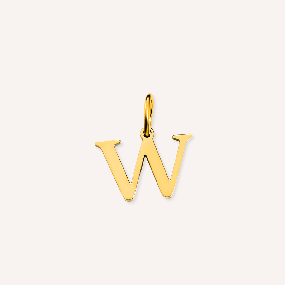 Letter W Lucido Charm, hoogglans gepolijste goudkleurige letter W bedel