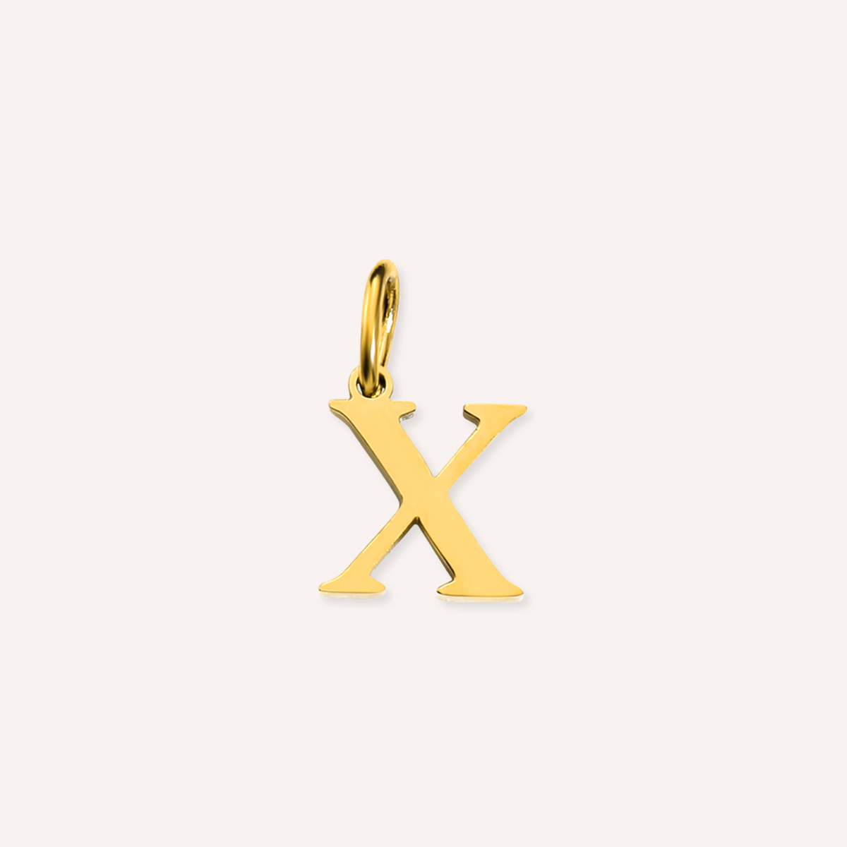 Letter X Lucido Charm, hoogglans gepolijste goudkleurige letter X bedel
