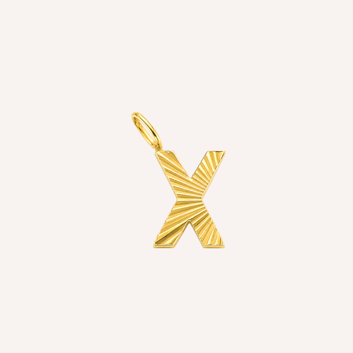 Letter X Raggiante Charm, goudkleurige letter X bedel met zonnestraalreliëf
