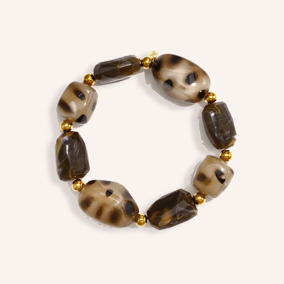 Moka Armband, kralenarmband met bruine acryl kralen in schildpadprint