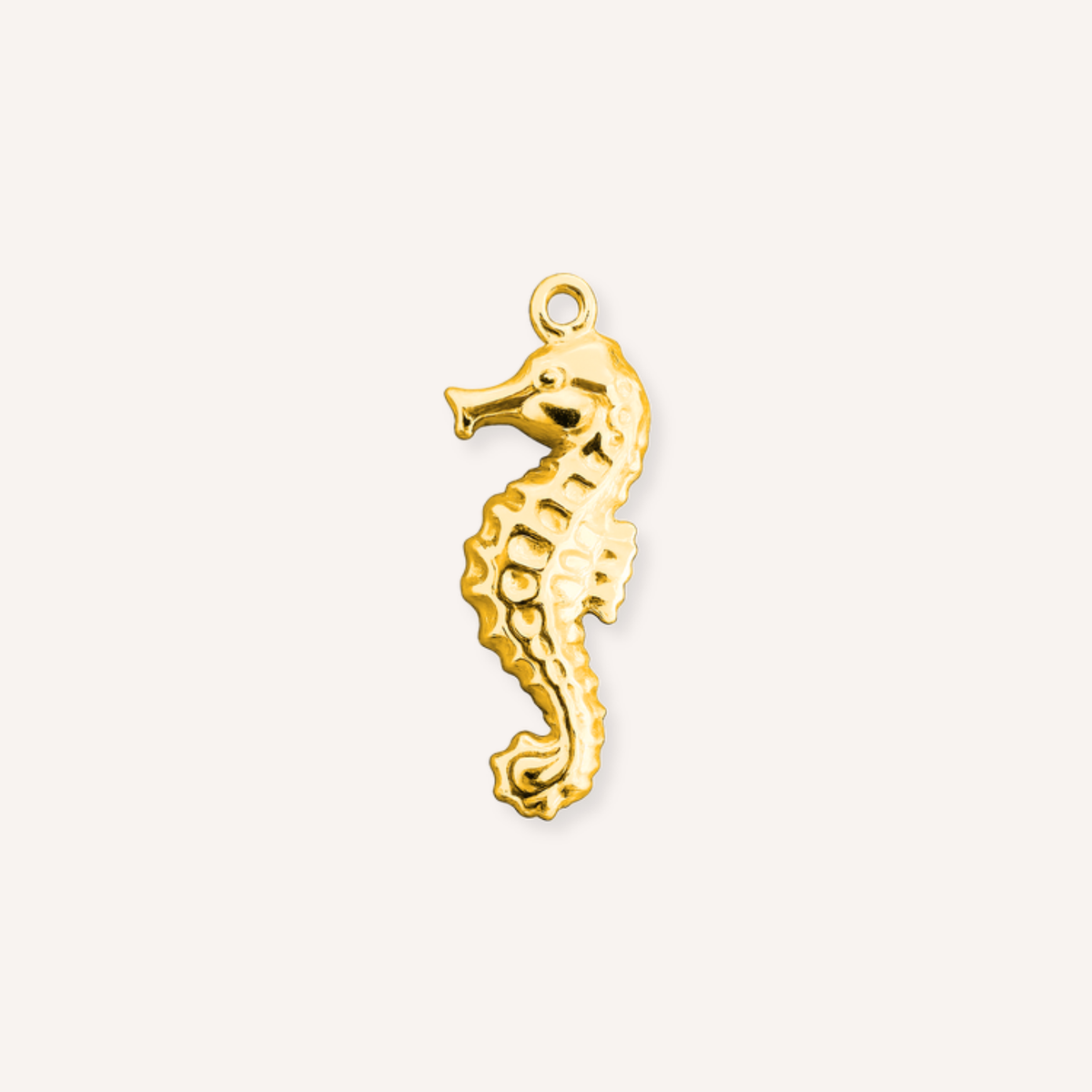 Nettuno Charm, goudkleurige zeepaardjesbedel met reliëfdetails