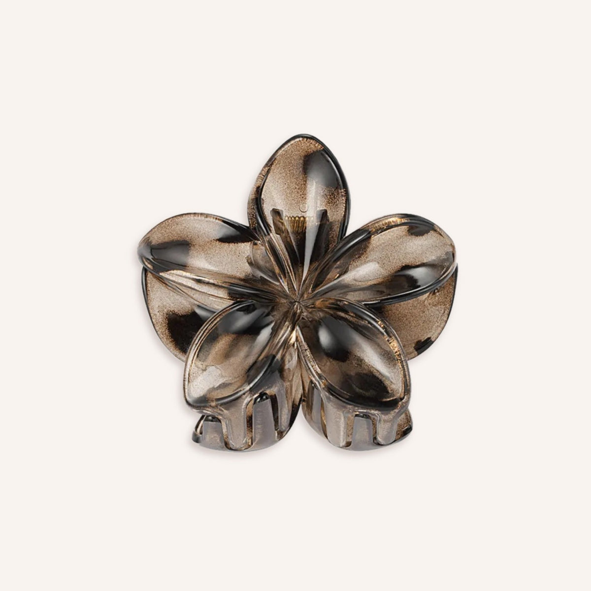Ninfea Haarklem – Bruin, klauwclip in bloemvorm met schildpadprint