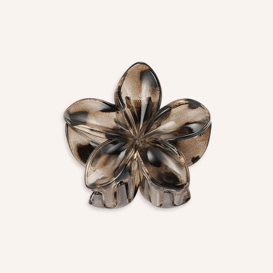 Ninfea Haarklem – Bruin, klauwclip in bloemvorm met schildpadprint