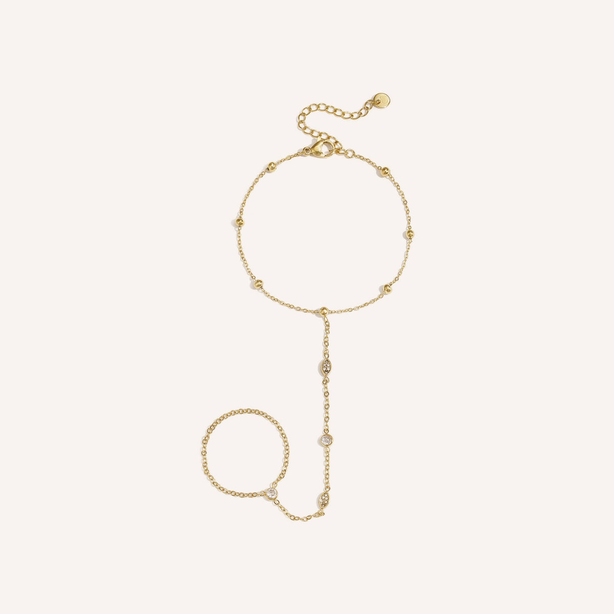 Orta Handchain, goudkleurige handketting met ovale en ronde strass-steentjes