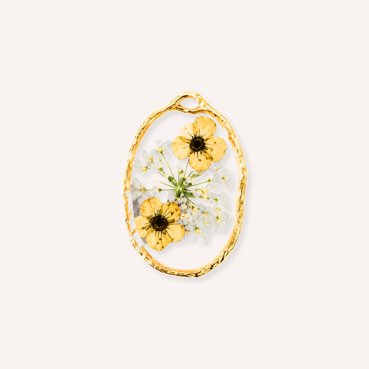 Papavero Charm, ovale bedel met geperste oranje bloemen