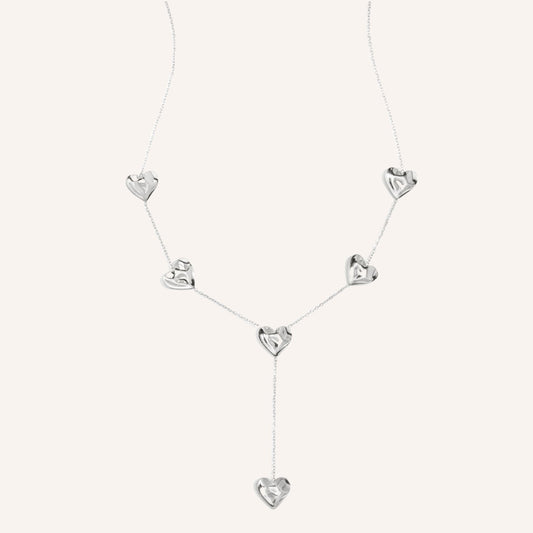 Rapallo Ketting in zilver, korte zilverkleurige Y-ketting met golvende hartjes