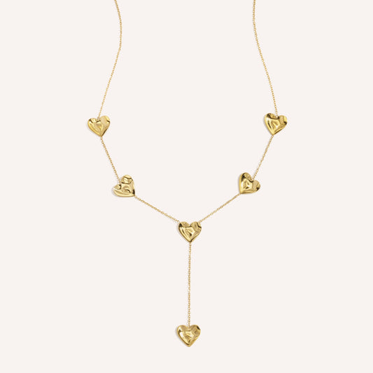 Rapallo Ketting, korte goudkleurige Y-ketting met golvende hartjes