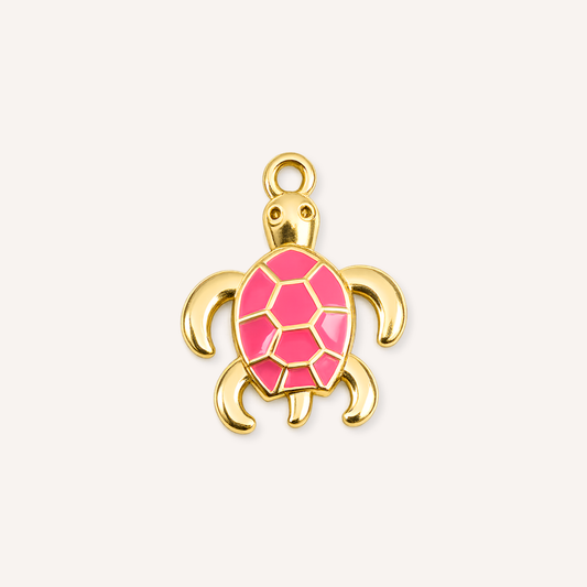 Rosata Charm, goudkleurig schildpadje met roze emaille