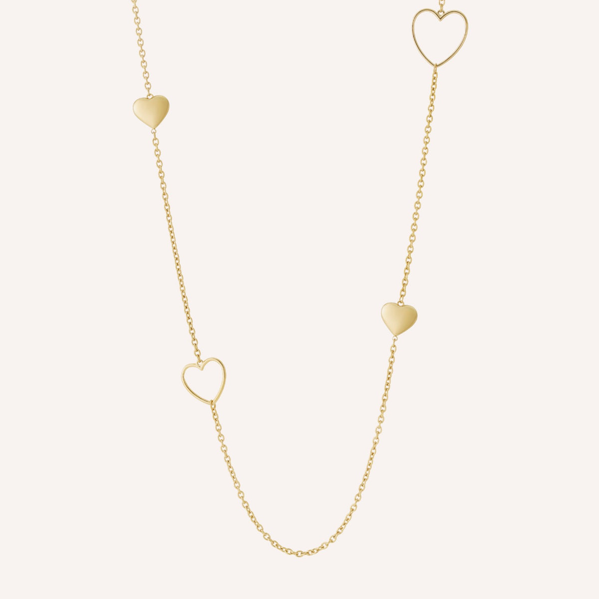 Sorrento Ketting, lange goudkleurige ketting met hartjeshanger