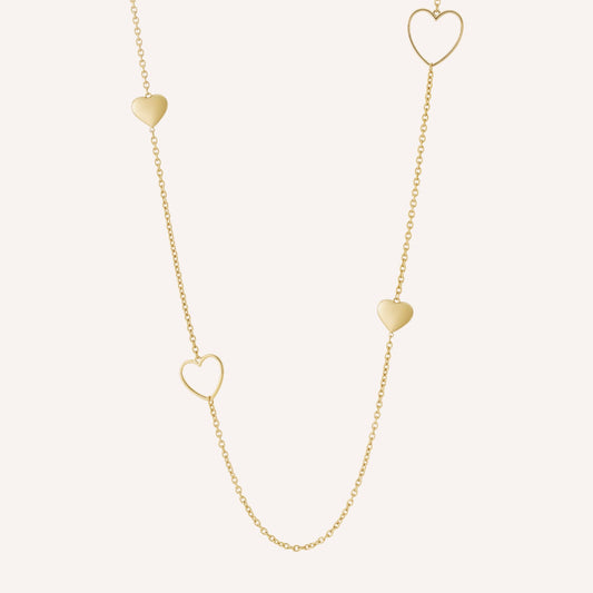 Sorrento Ketting, lange goudkleurige ketting met hartjeshanger