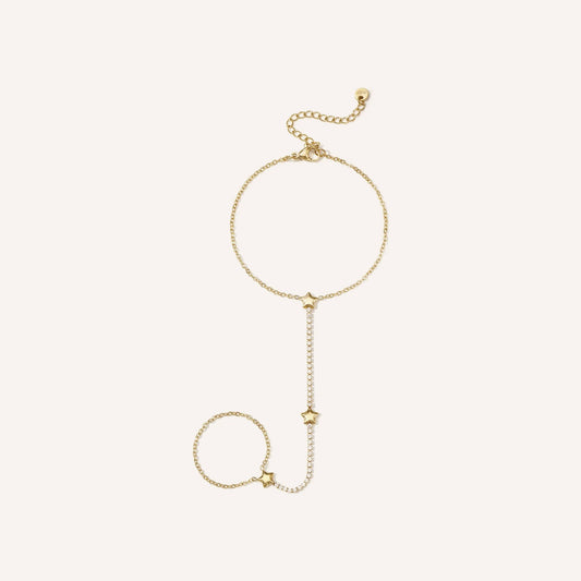Stromboli Handchain, goudkleurige tennis-handketting met strass sterretjes