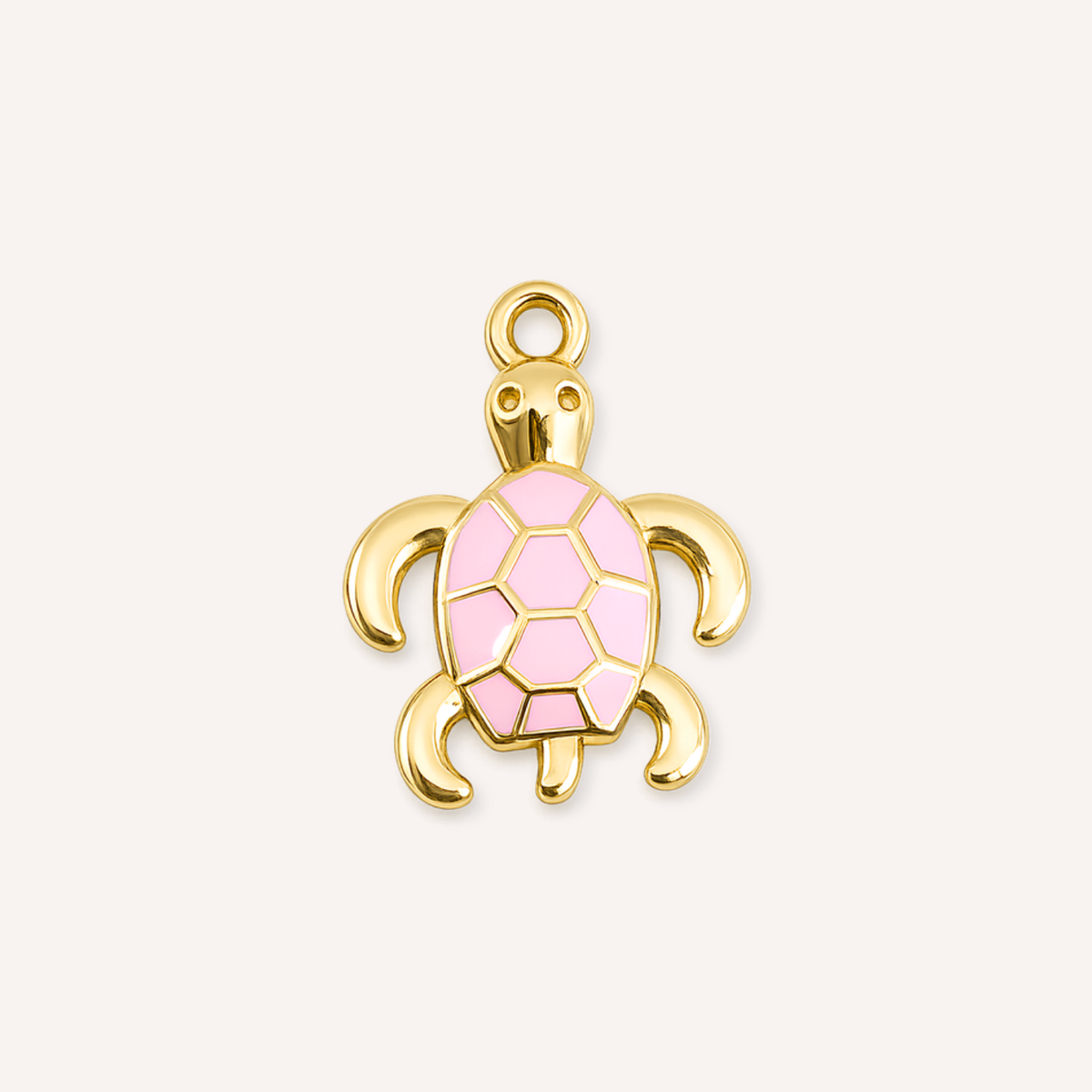 Tartaruga Charm, goudkleurig schildpadje met zachtroze emaille