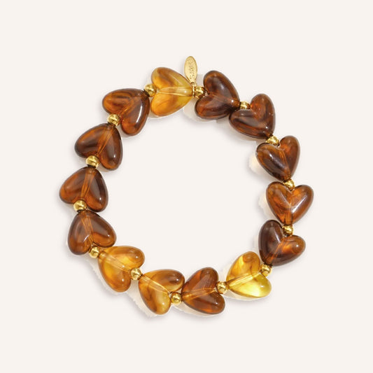 Tenerezza Armband – Amber, elastische armband met amberkleurige hartjes