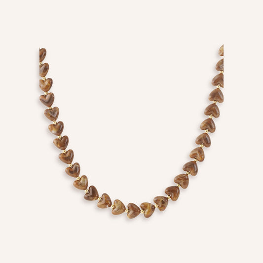 Tenerezza Ketting – Koffiebruin, ketting met bruine acryl hartjes