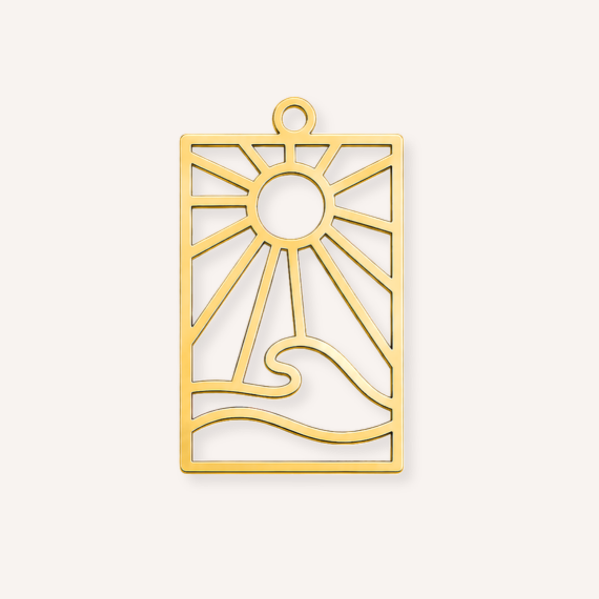 Tramonto Charm, rechthoekige opengewerkte bedel met zon en golven