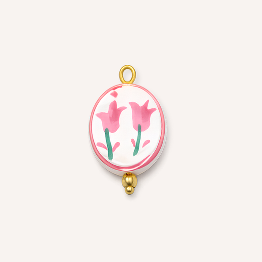 Tulipa Charm, bedel met illustratie van roze tulpen