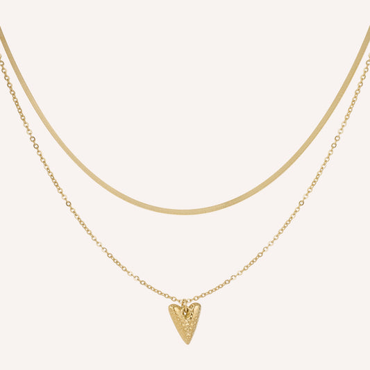 Venezia Ketting, gelaagde goudkleurige ketting met hartjeshanger