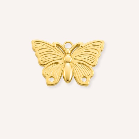 Volare Charm, goudkleurige vlinderbedel met gelaagde dubbele vleugels