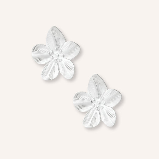 Zinnia Oorbellen in zilver, zilverkleurige oorknopjes in bloemvorm
